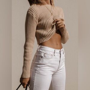 Princess Polly Beige Ribbed Sweater